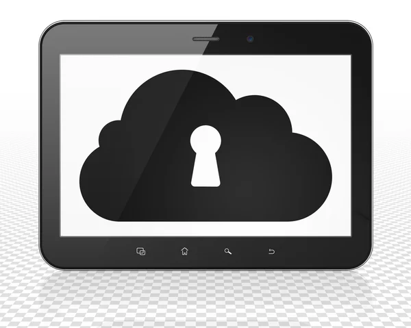 Cloud technology concept: Tablet Pc Computer with Cloud With Keyhole on display — Stock Photo, Image