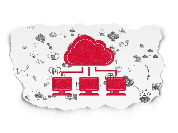 Cloud-Computing-Konzept: Cloud-Netzwerk auf zerrissenem Papier — Stockfoto