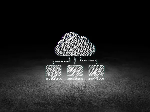 Concetto di rete cloud: rete cloud in camera oscura grunge — Foto Stock