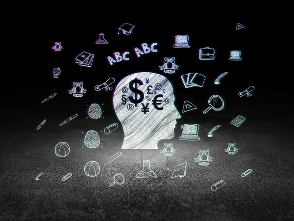 Concept d'étude : Head With Finance Symbol dans une pièce sombre grunge — Photo