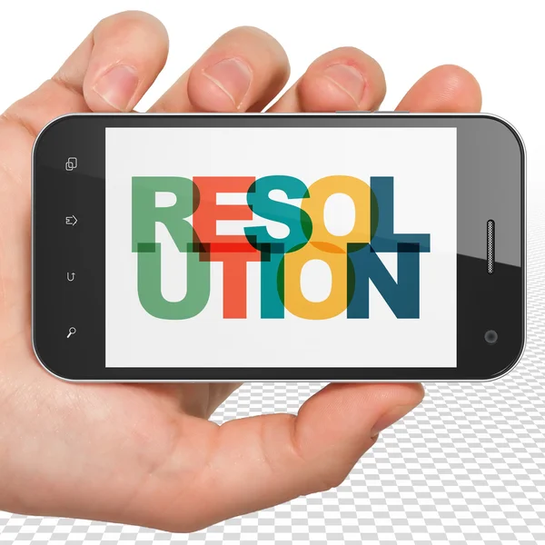 Concepto de ley: Smartphone de mano con resolución en pantalla —  Fotos de Stock