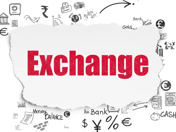 Para birimi kavramı: Exchange yırtılmış kağıt arka plan üzerinde — Stok fotoğraf