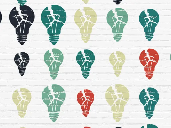Business concept: Light Bulb icons on wall background — 图库照片