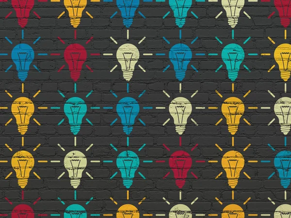 Business concept: Light Bulb icons on wall background — Stok fotoğraf