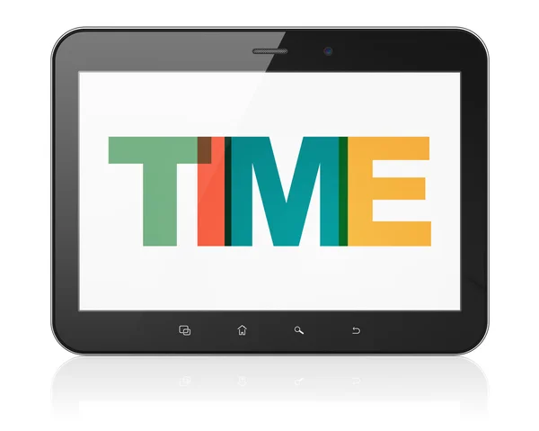 Timeline-Konzept: Tablet-Computer mit Zeitanzeige — Stockfoto