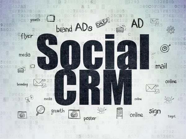 Conceito de marketing: CRM social em fundo de papel digital — Fotografia de Stock