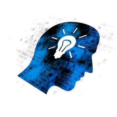 Studying concept: Head With Light Bulb on Digital background