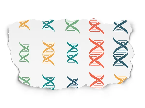Conceito de cuidados de saúde: ícones de DNA no fundo papel rasgado — Fotografia de Stock