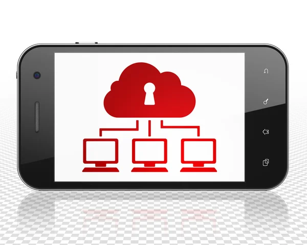 Cloud nätverkskoncept: Smartphone med Cloud nätverk på displayen — Stockfoto