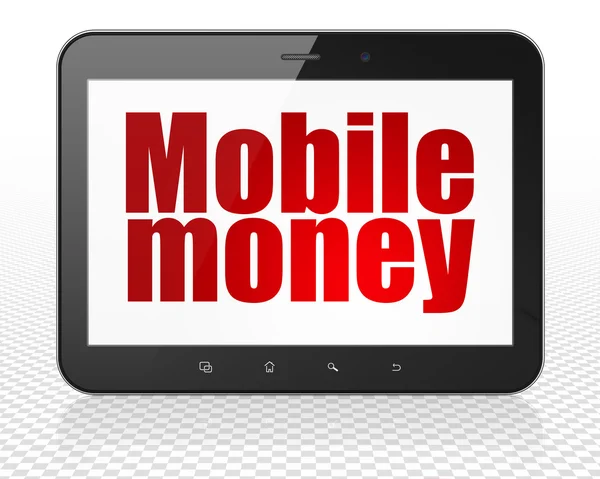 Conceito de dinheiro: Tablet PC computador com dinheiro móvel em exibição — Fotografia de Stock