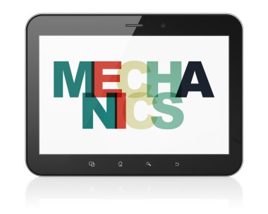 Science concept: Tablet Computer with Mechanics on  display
