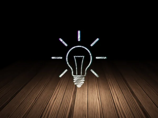 Concept d'entreprise : Ampoule dans une pièce sombre grunge — Photo