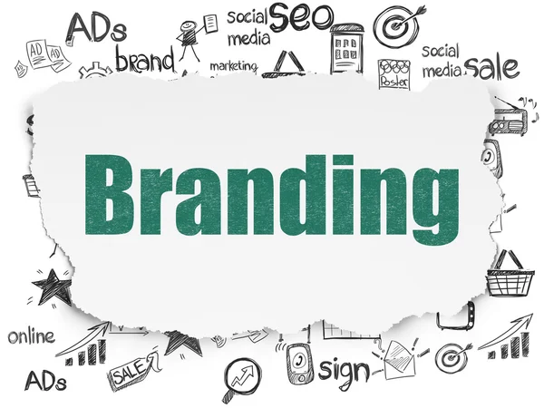 Concetto di marketing: branding su sfondo carta strappata — Foto Stock