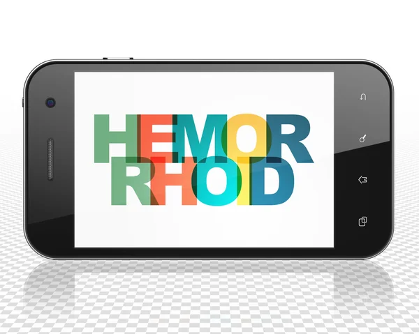 Conceito de medicina: Smartphone com hemorróidas em exposição — Fotografia de Stock