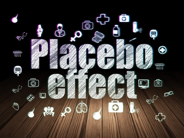 Healthcare concept: Placebo Effect in grunge dark room — Stock Fotó