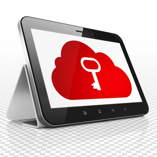 Cloud computing concept: Tablet Computer with Cloud With Key — Stok fotoğraf