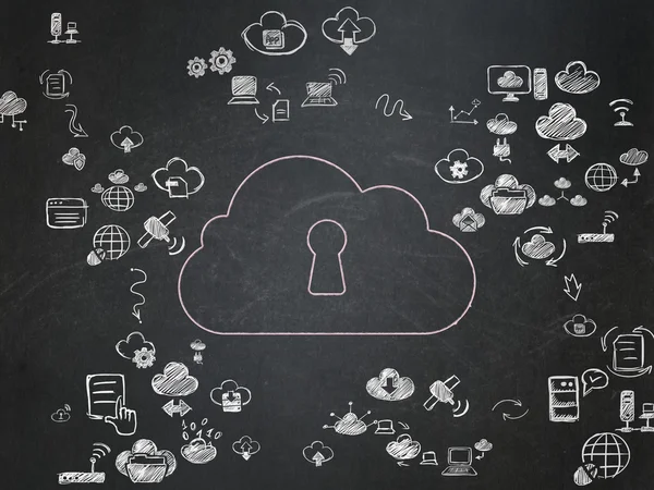 Cloud computing concept: Cloud With Keyhole on School Board — ストック写真