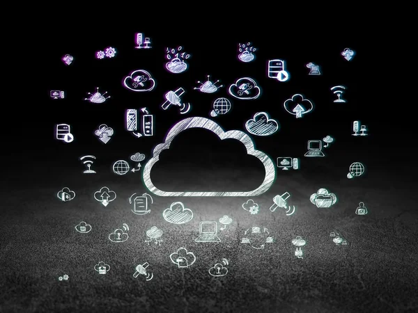 Concepto de tecnología Cloud: Nube en sala oscura grunge —  Fotos de Stock