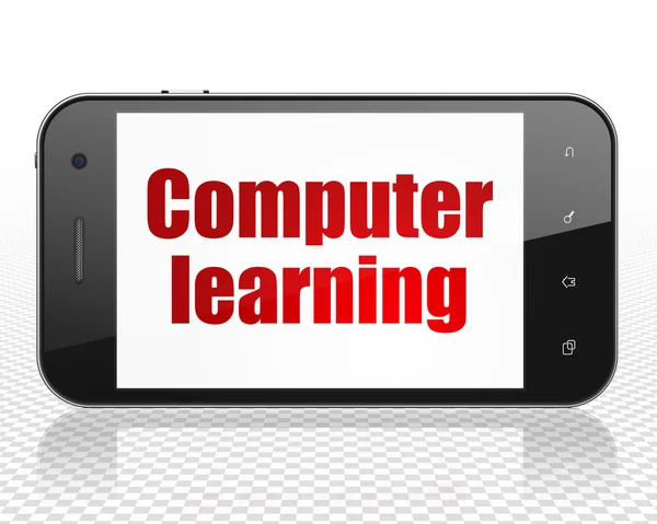 Conceito de aprendizagem: Smartphone com aprendizagem de computador em exibição — Fotografia de Stock