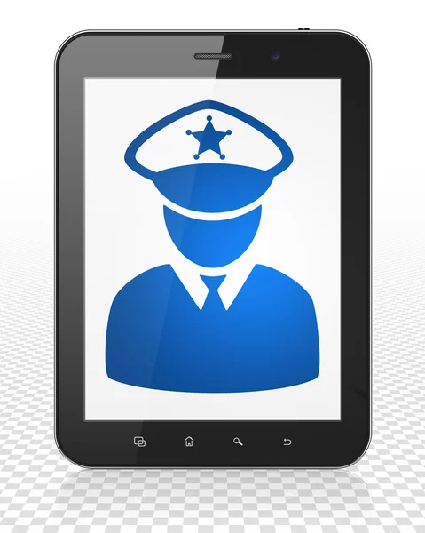 Law concept: Tablet Pc-Computer met politie op display — Stockfoto