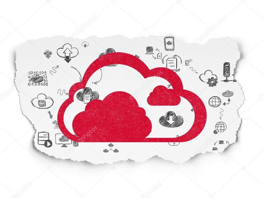 Cloud networking concept: Cloud on Torn Paper background