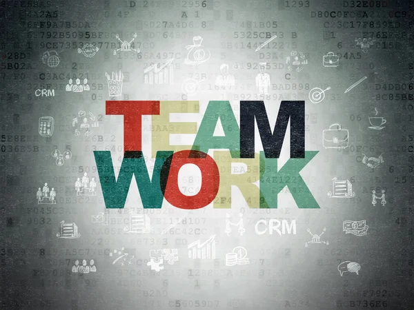 Podnikatelský koncept: týmová práce na digitální papír na pozadí — Stock fotografie