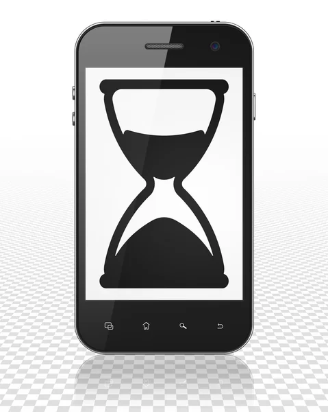 แนวคิดไทม์ไลน์: สมาร์ทโฟนที่มีนาฬิกาทรายบนจอแสดงผล — ภาพถ่ายสต็อก