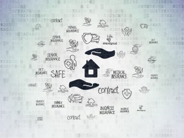 Insurance concept: House And Palm on Digital Paper background