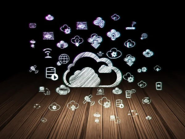 Concepto de tecnología Cloud: Nube en sala oscura grunge — Foto de Stock