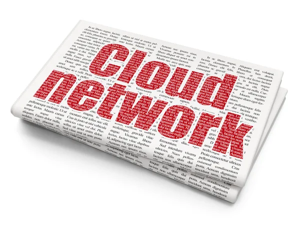 Концепція хмарних обчислень: хмарна мережа на тлі газети — стокове фото