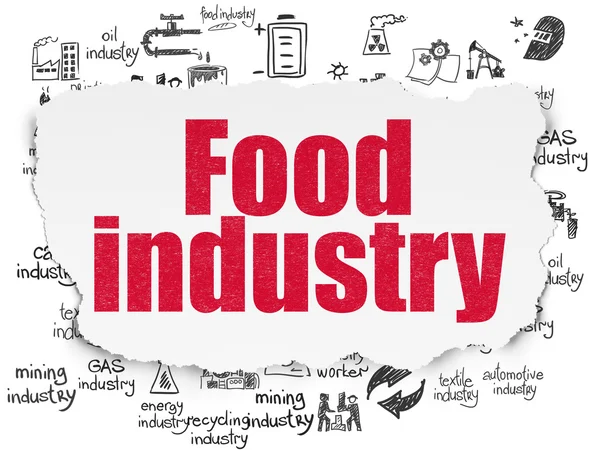 業界の概念: 引き裂かれた紙の背景に食品産業 — ストック写真