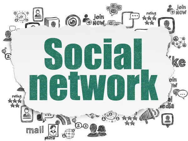 ソーシャル メディアの概念: 引き裂かれた紙の背景に社会のネットワーク — ストック写真