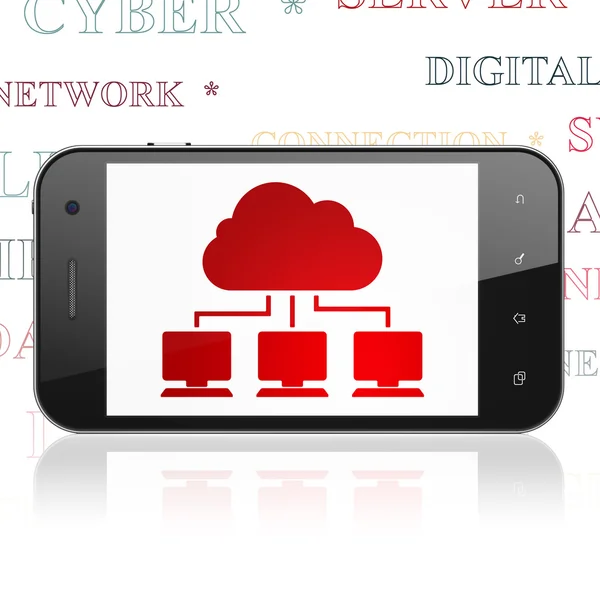 Cloud technologie concept: Smartphone met Cloud netwerk op display — Stockfoto