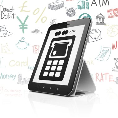 Money concept: Tablet Computer with ATM Machine on display
