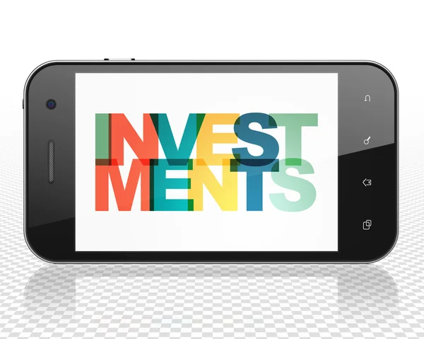 Concept de devise : Smartphone avec des investissements sur l'écran — Photo