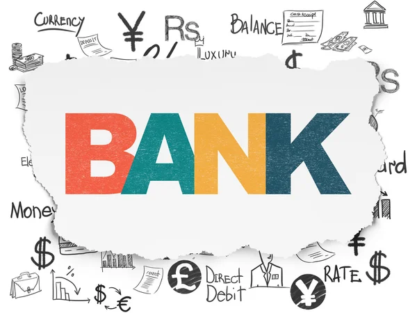 Pengar koncept: Bank på sönderrivet papper bakgrund — Stockfoto