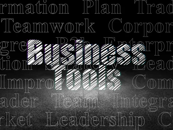 Business-Konzept: Business-Tools im Grunge Dark Room — Stockfoto