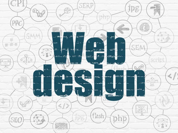 Web fejlesztési koncepció: webdesign fal háttér — Stock Fotó