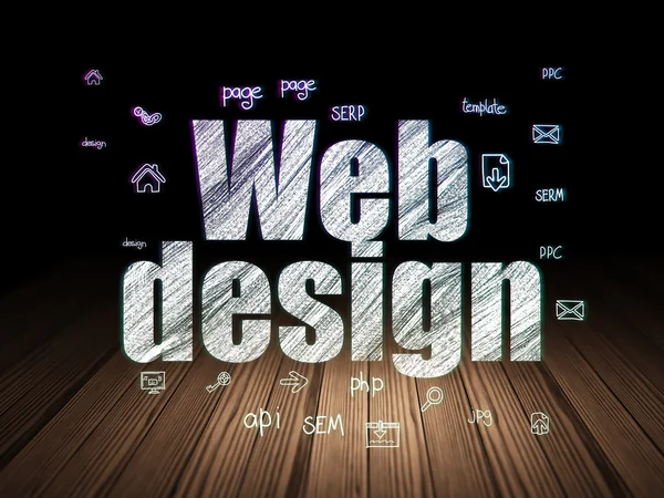 Koncepce designu webu: Web Design v temné místnosti grunge — Stock fotografie