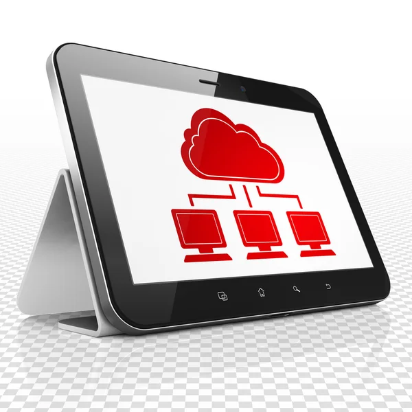 Cloud-Technologie-Konzept: Tablet-Computer mit Cloud-Netzwerk auf dem Bildschirm — Stockfoto