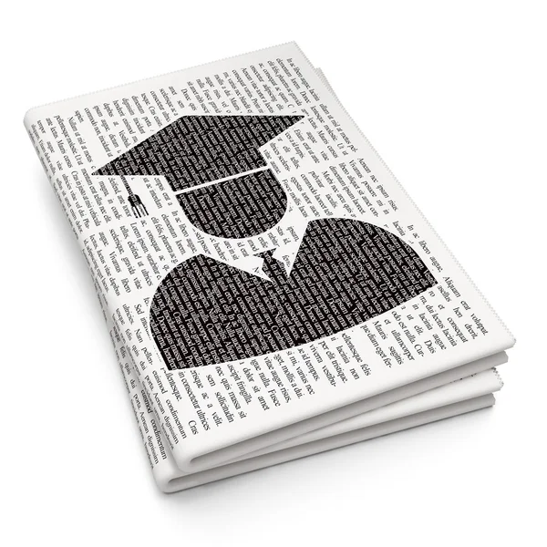 Education concept: Student on Newspaper background — Stock Photo, Image