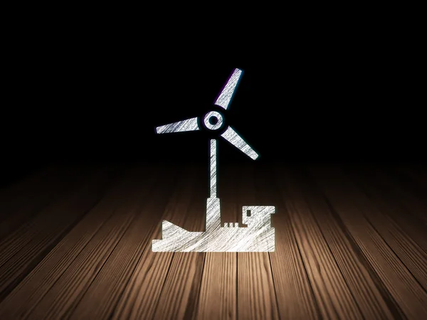 Manufacuring concept: Windmill in grunge dark room — Stock Photo, Image