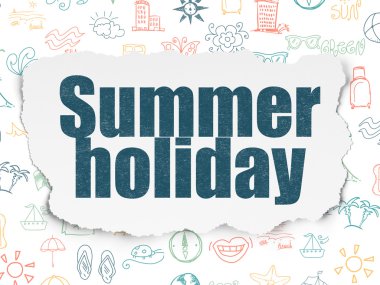 Turizm kavramı: yaz tatili yırtılmış kağıt arka plan üzerinde