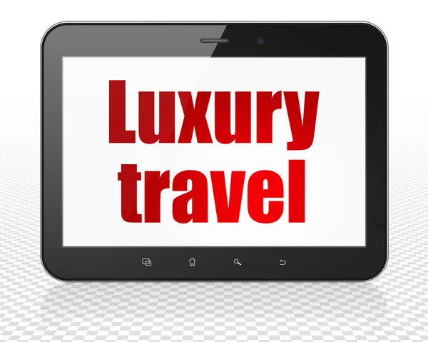 Conceito de turismo: Tablet PC Computador com Viagens de Luxo em exposição — Fotografia de Stock