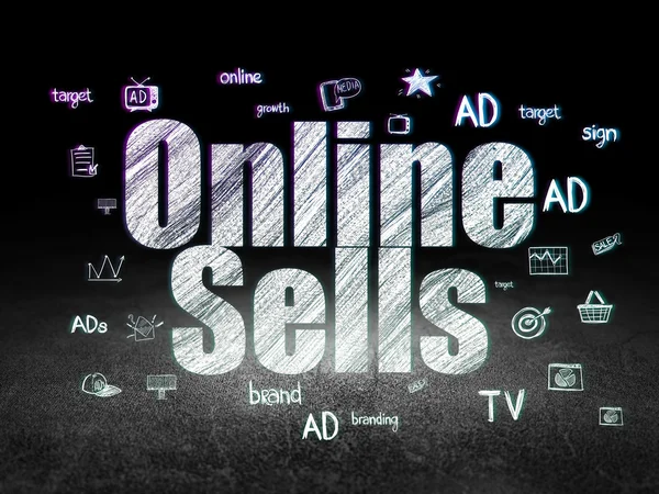 Marketing concept: Online Sells in grunge dark room — Stock fotografie