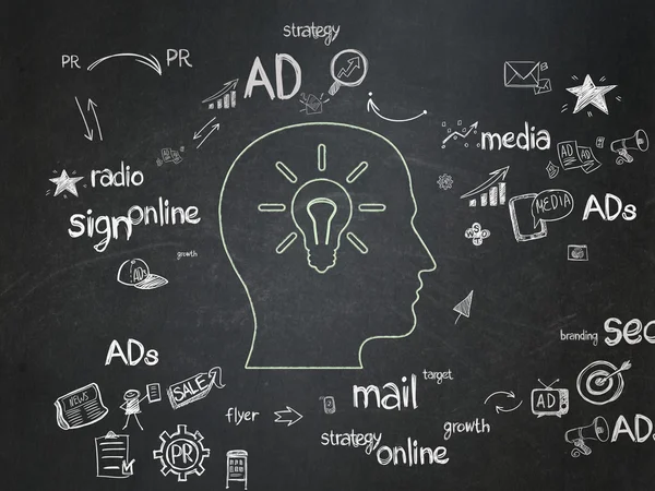 Advertising concept: Head With Light Bulb on School Board background — Stockfoto
