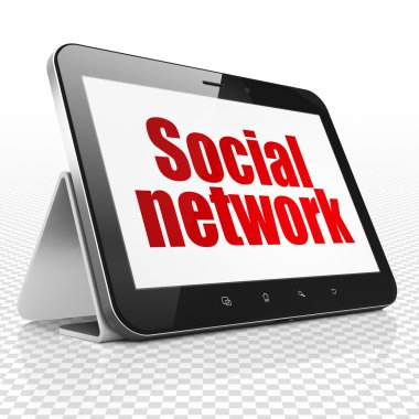 Sosyal medya kavramı: sosyal ağ ekranda Tablet bilgisayarınızla