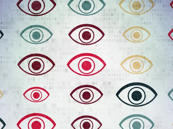 Conceito de privacidade: ícones de olho em fundo de papel digital — Fotografia de Stock