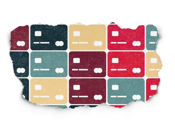 Money concept: Credit Card icons on Torn Paper background — Stok fotoğraf