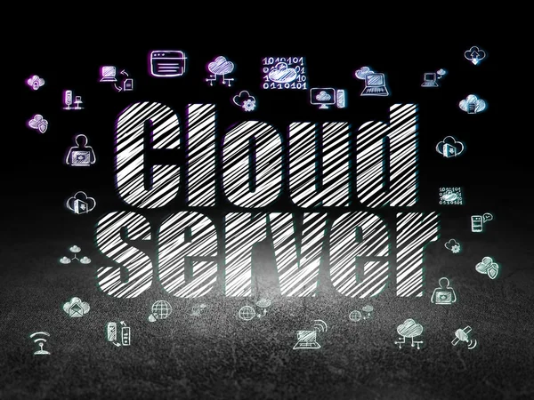 Cloud technology concept: Cloud Server in grunge dark room — Stock Photo, Image